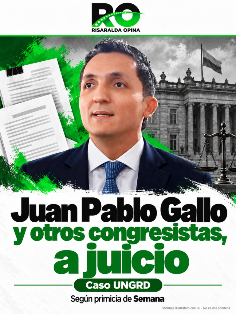 Juan Pablo Gallo y otros congresistas, a juicio por el caso UNGRD Montaje ilustrativo de Juan Pablo Gallo con documentos, una balanza y un edificio institucional. Caso UNGRD; no es una condena.