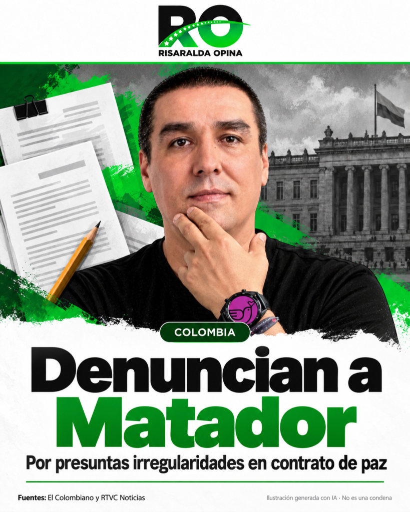 Montaje editorial de Matador basado en la fotografía aportada, con documentos simbólicos y el titular sobre la denuncia. No equivale a condena.